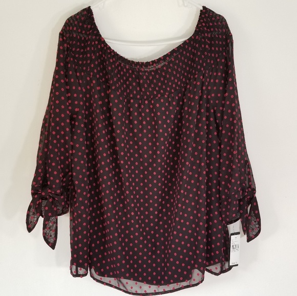 AGB Tops - AGB - Black Red Polka Dot Blouse